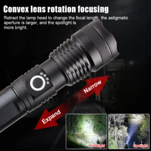 3000 lumens p50 single flashlight with usb cable 26650 battery telescopic zoom ipx5 usb charging outdoor